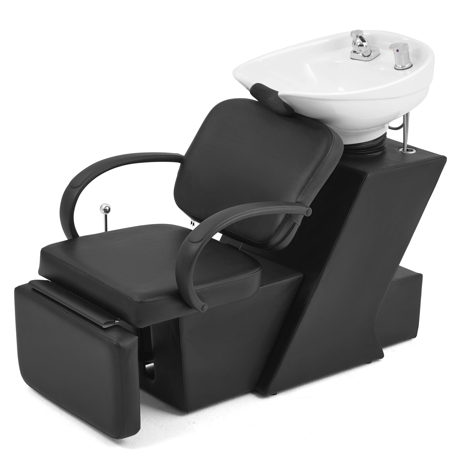 #1902 Artist Hand Shampoo Bowl, 47" Ceramic Bowl Chair Adjustable Backwash Shampoo Station Footrest Salon Equipment(White Bowl)