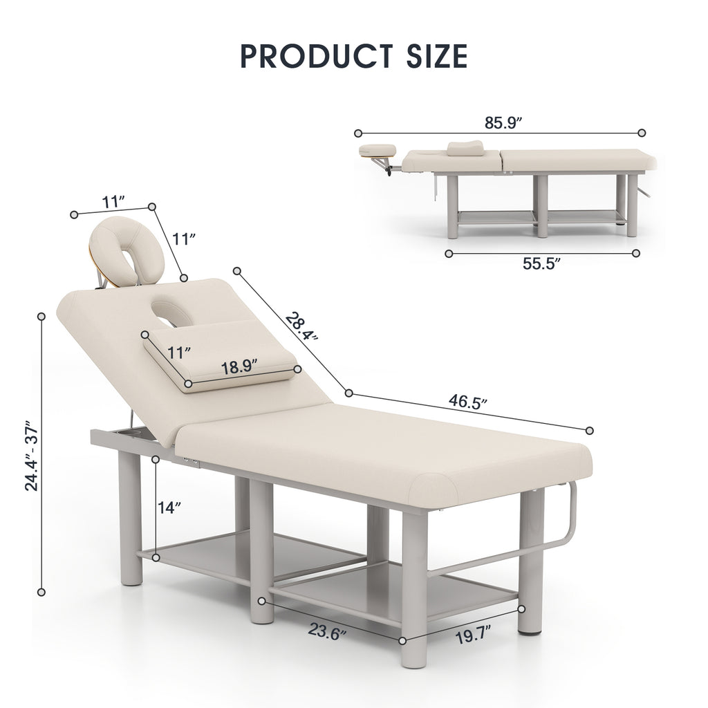 #7822 Heavy Duty Wide Stationary Massage Table Metal Frame PU Leather Spa Facial Professional Adjustable Massage Bed with Open-Chest & Headrest for Treatment Physical Therapy Tatoo Salon Equipment