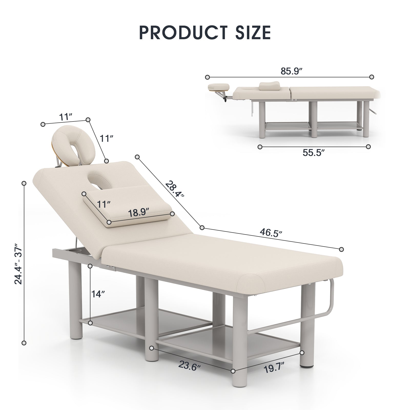 #7822 Heavy Duty Wide Stationary Massage Table Metal Frame PU Leather Spa Facial Professional Adjustable Massage Bed with Open-Chest & Headrest for Treatment Physical Therapy Tatoo Salon Equipment
