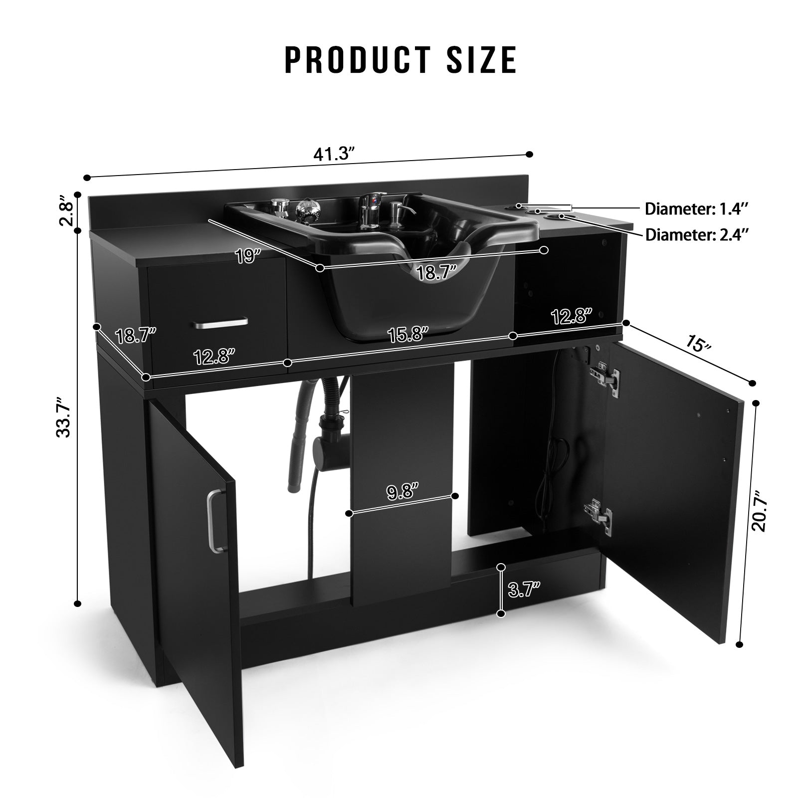 #10103 Shampoo Stations for Salons Hair washing station Bowl and Drawer, Salon Sink Backwash Salon Station with USB, 110V Outlets, Hair Dryer Holes, and P Trap, Salon Equipment for Spa Beauty