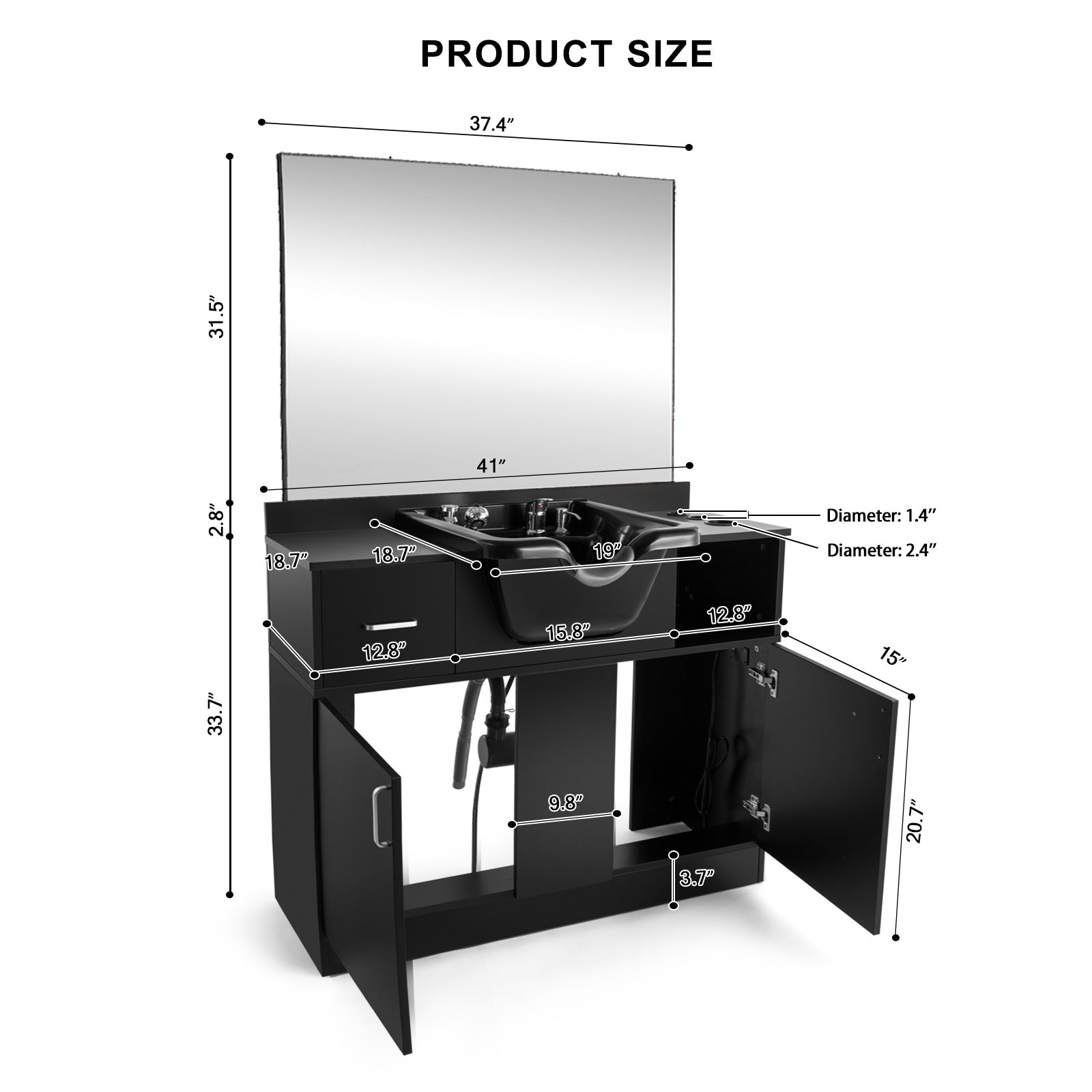 #10104 Shampoo Bowls for Salons with Mirror, Shampoo Stations for Salons All in One Backwash Sink with USB, 110V Outlets, Hair Dryer Holes and P Trap, Salon Equipment