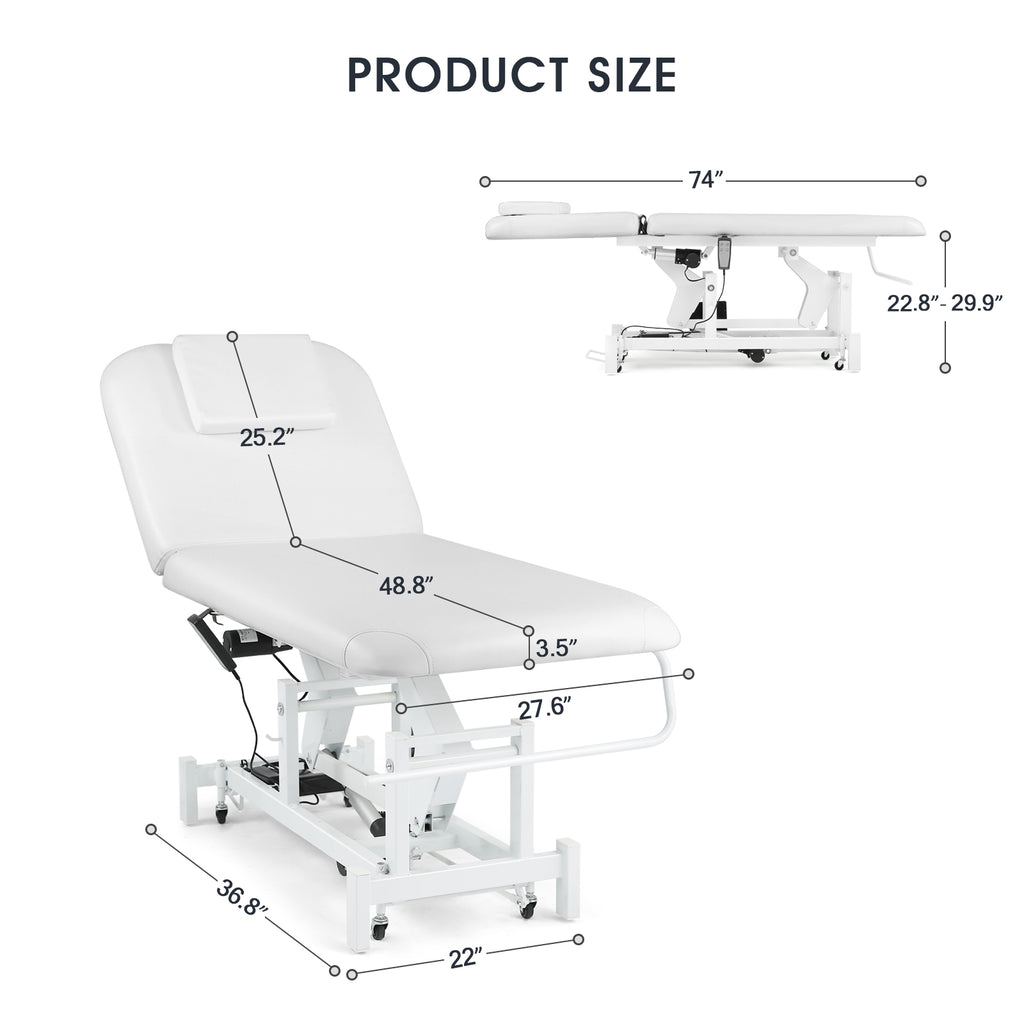 #2010 Electrical Facial Bed for Esthetician 110V Removable Massage Table 2 Motor Beauty Bed Medical Aesthetic Tattoo Chair with Adjustments, Hand/Foot-Operated,White