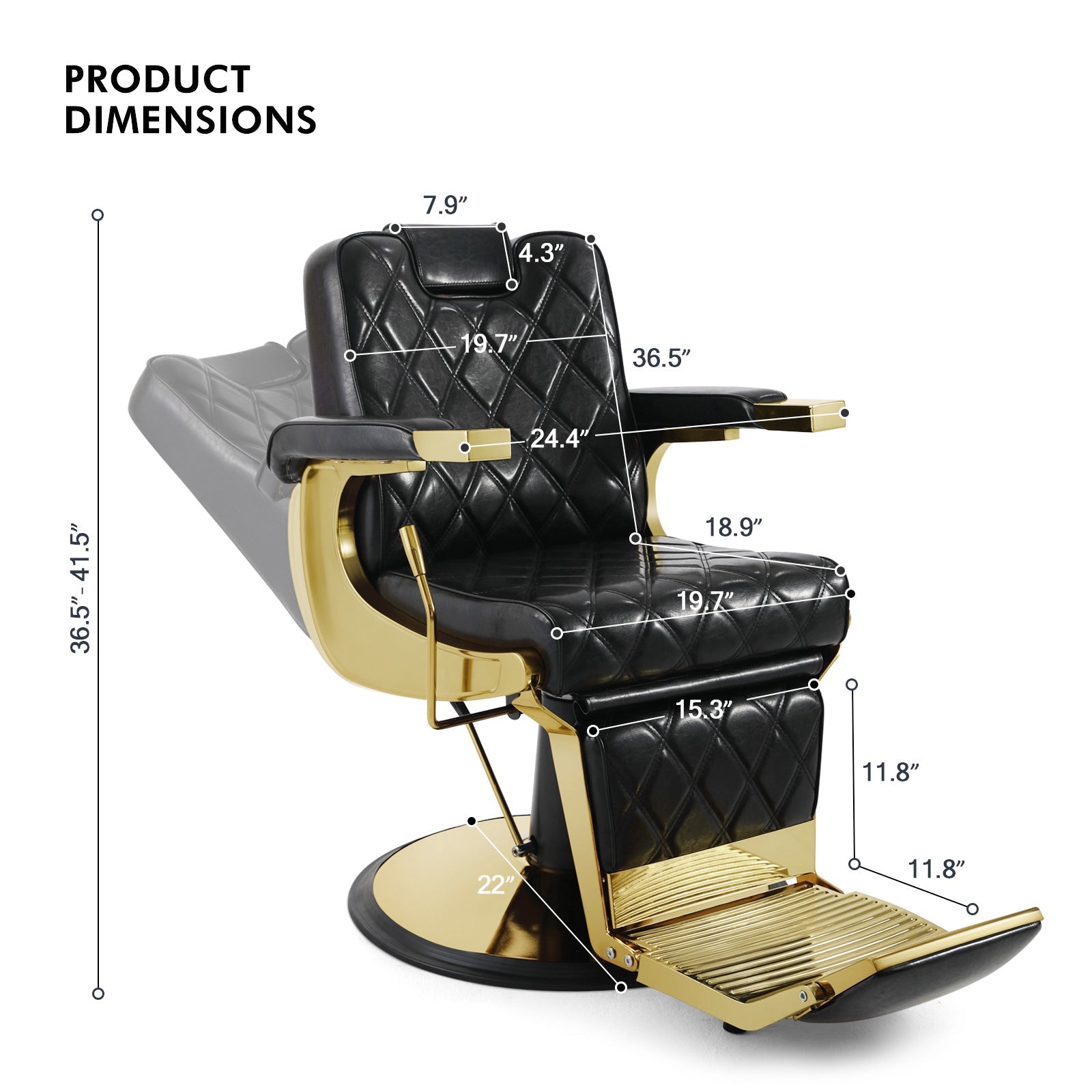 #5636 Prestige Wide Backrest Barber Chair Gold and Black