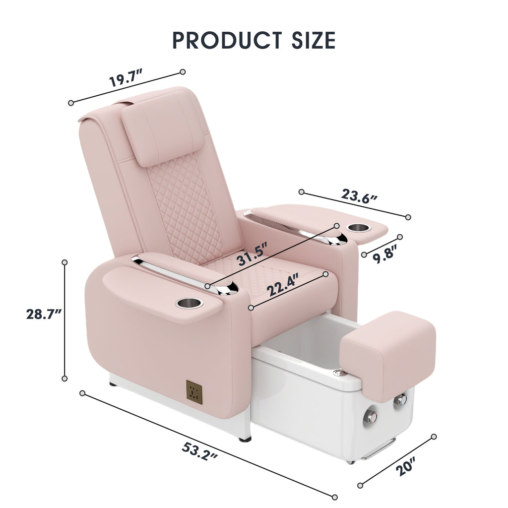 #1483 Spa Chair with Foot Spa Basin, Manicure & Massage Chair, Electric Recline, 4-Head Back Massage, Hot/Cold Water Controls, LED Light & Jet Tub, Fast Drain Pump, Pull-Out Bowl
