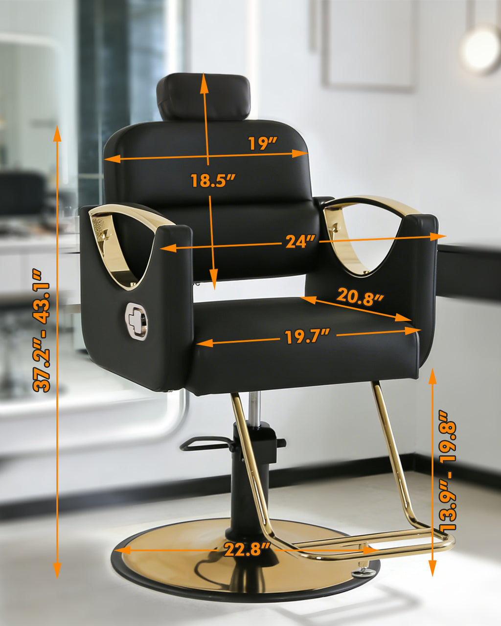 #2614 Barber Salon Chairs, Reclining Salon Chair for Hair Stylist, Hair Salon Chair with Heavy Duty Hydraulic Pump, 360 Degree Swivel Adjustable Height for Barbershop, Beauty Salon Equipment, Black Gold