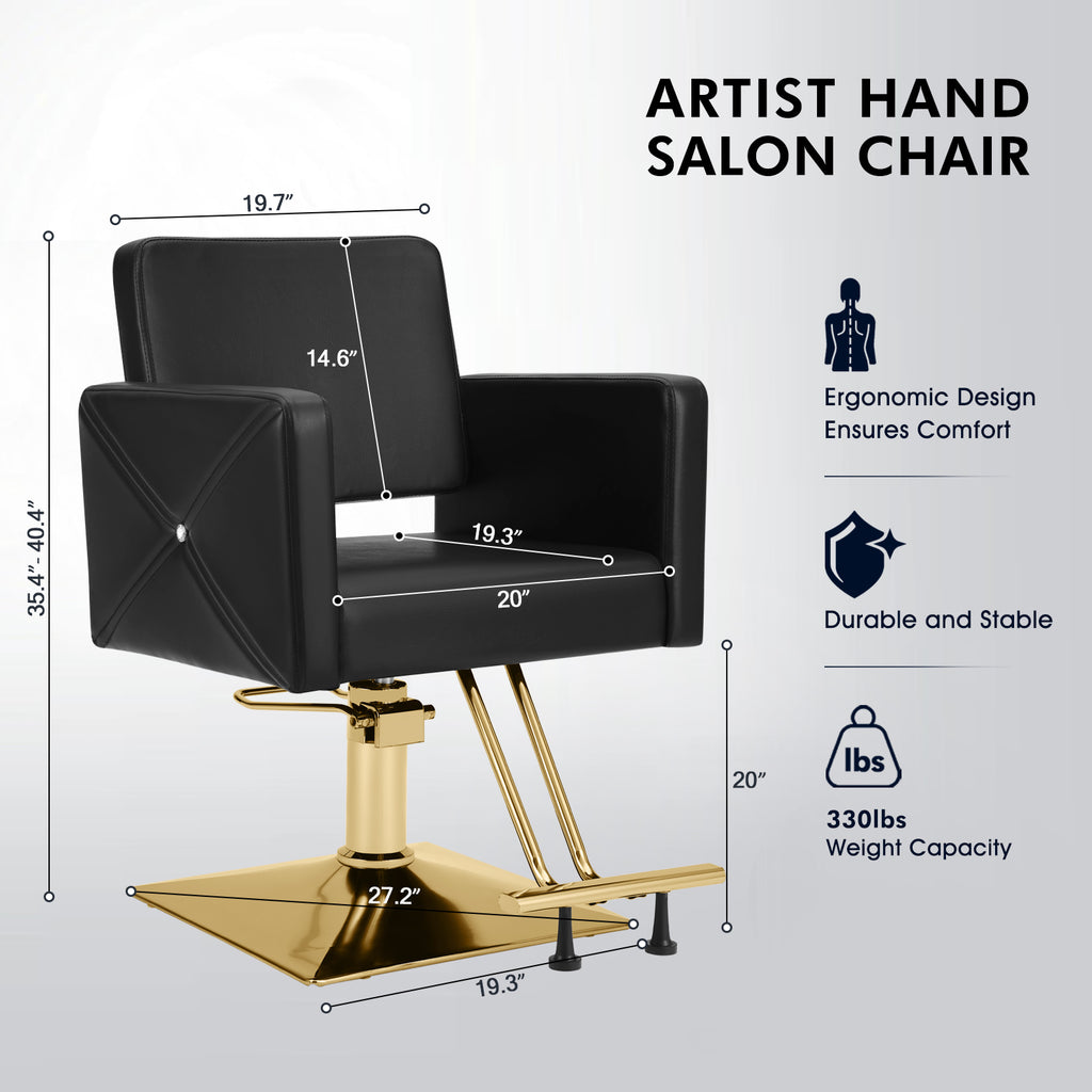 #5237 Hair Salon Chair Black and Gold, Hydraulic Styling Chair with Heavy Duty Pump, 360 Degree Swivel Barber Chair, Beauty Salon Equipment for Hair Stylist, Max Load 330 Lbs