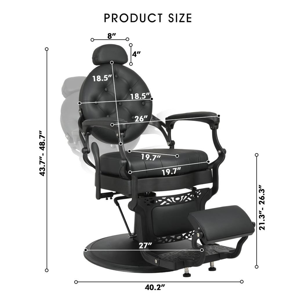#5064 Retro Barber Chair Heavy Duty Barber Chairs Vintage Salon Chair Hydraulic Recline Chair Square Cushioning Beauty Spa Styling Equipment