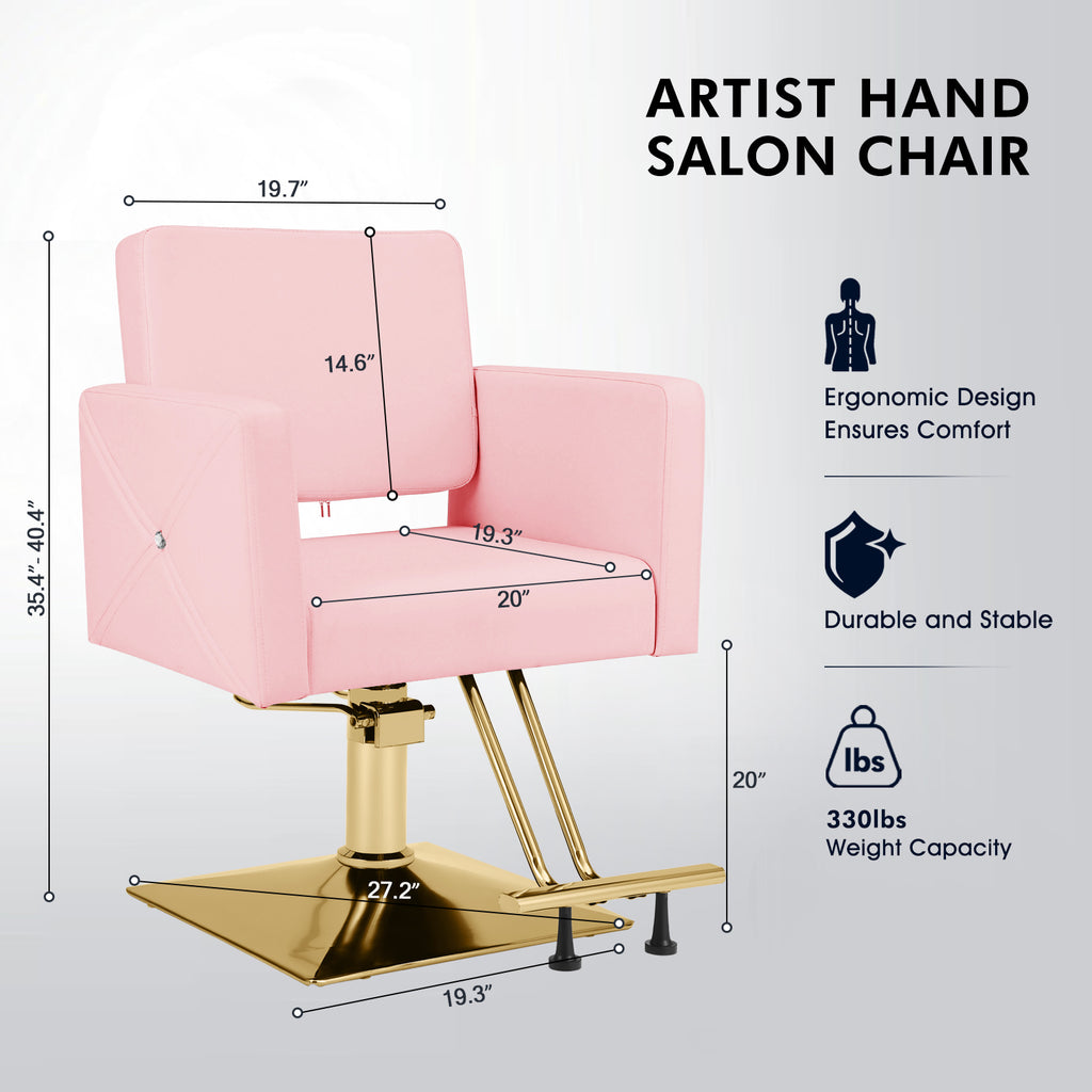 #5537 Hair Salon Chair Pink and Gold, Hydraulic Styling Chair with Heavy Duty Pump, 360 Degree Swivel Barber Chair, Beauty Salon Equipment for Hair Stylist, Max Load 330 Lbs