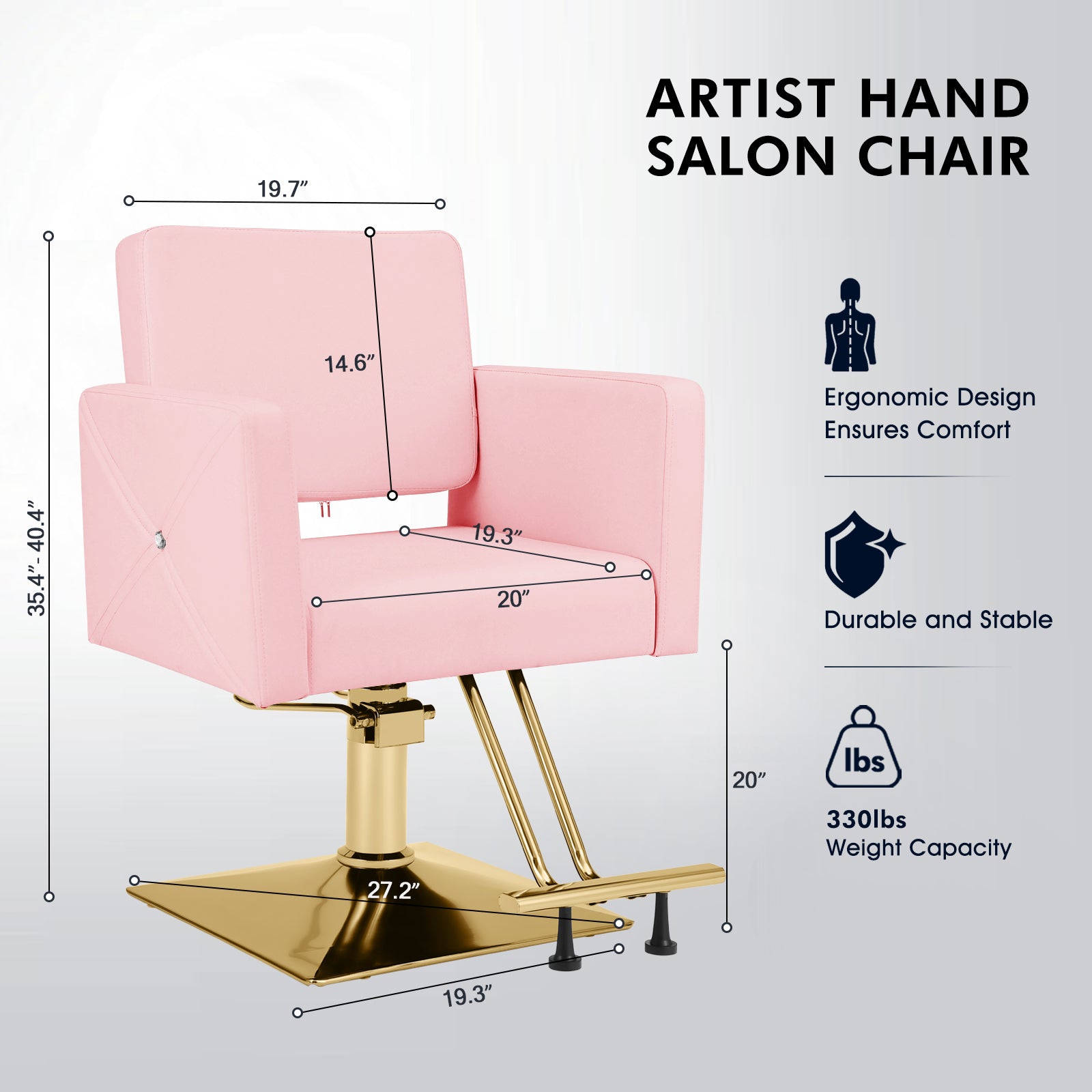 #5537 Hair Salon Chair Pink and Gold, Hydraulic Styling Chair with Heavy Duty Pump, 360 Degree Swivel Barber Chair, Beauty Salon Equipment for Hair Stylist, Max Load 330 Lbs