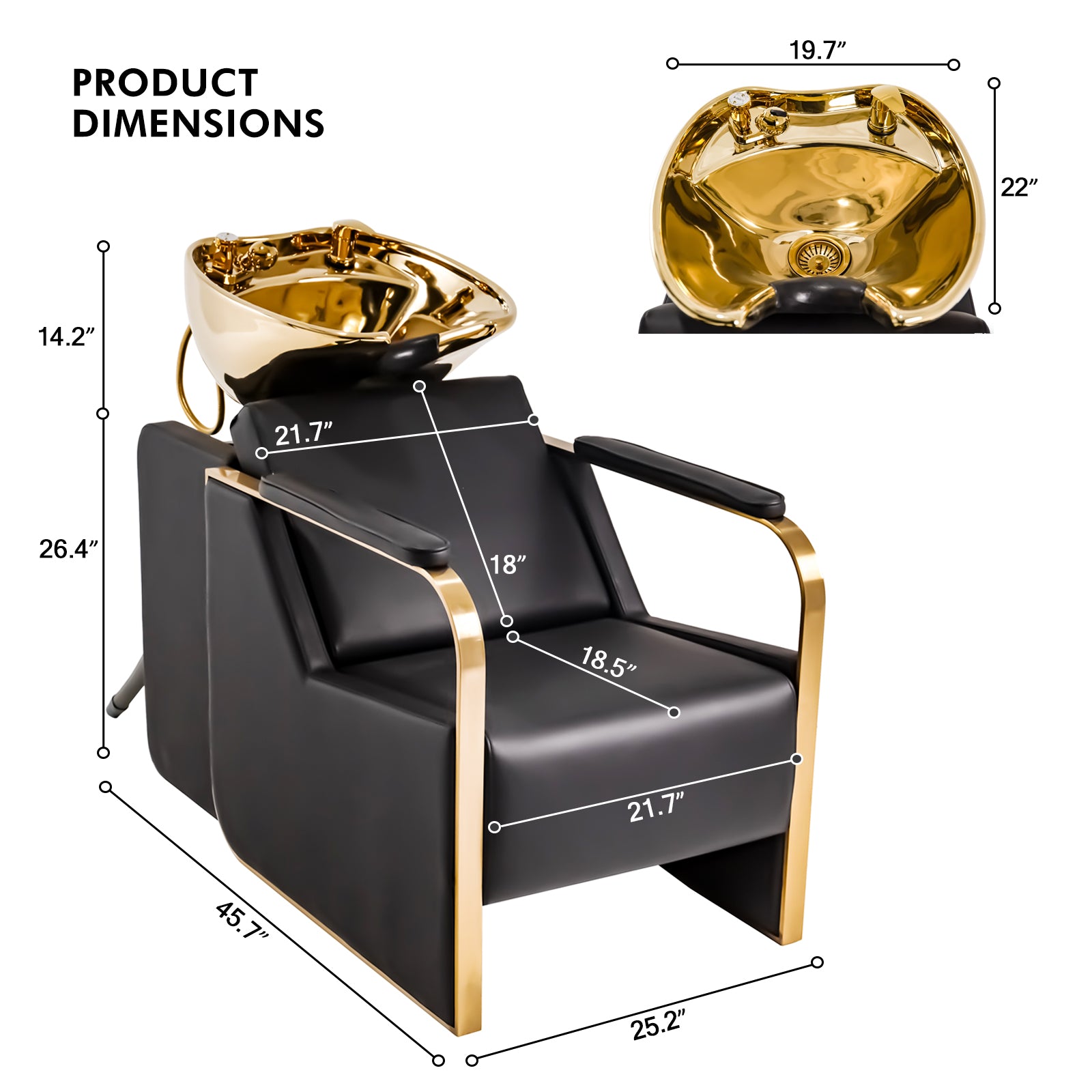 #6323 Shampoo Chair with Adjustable Neck Rest ??¡§?C Durable Wash Chair with High-End Ceramic Shampoo Bowl, Retro Design, Easy-to-Clean, Professional Salon Equipment (Gold)