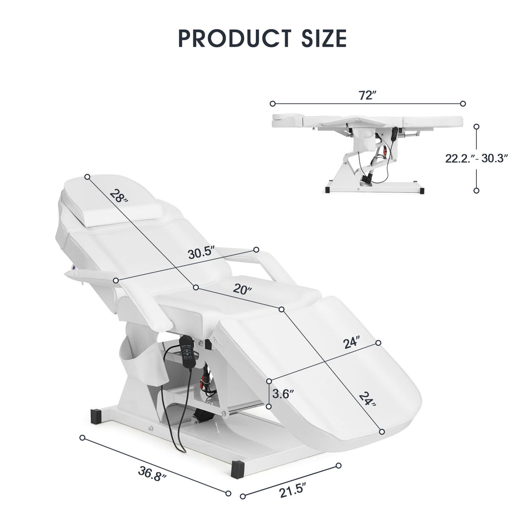 #2926 Facial Bed for Esthetician MassageTable Beauty Bed Medical Aesthetic Tattoo Procedure Bed with 3 Motor Electrical Adjustments,White