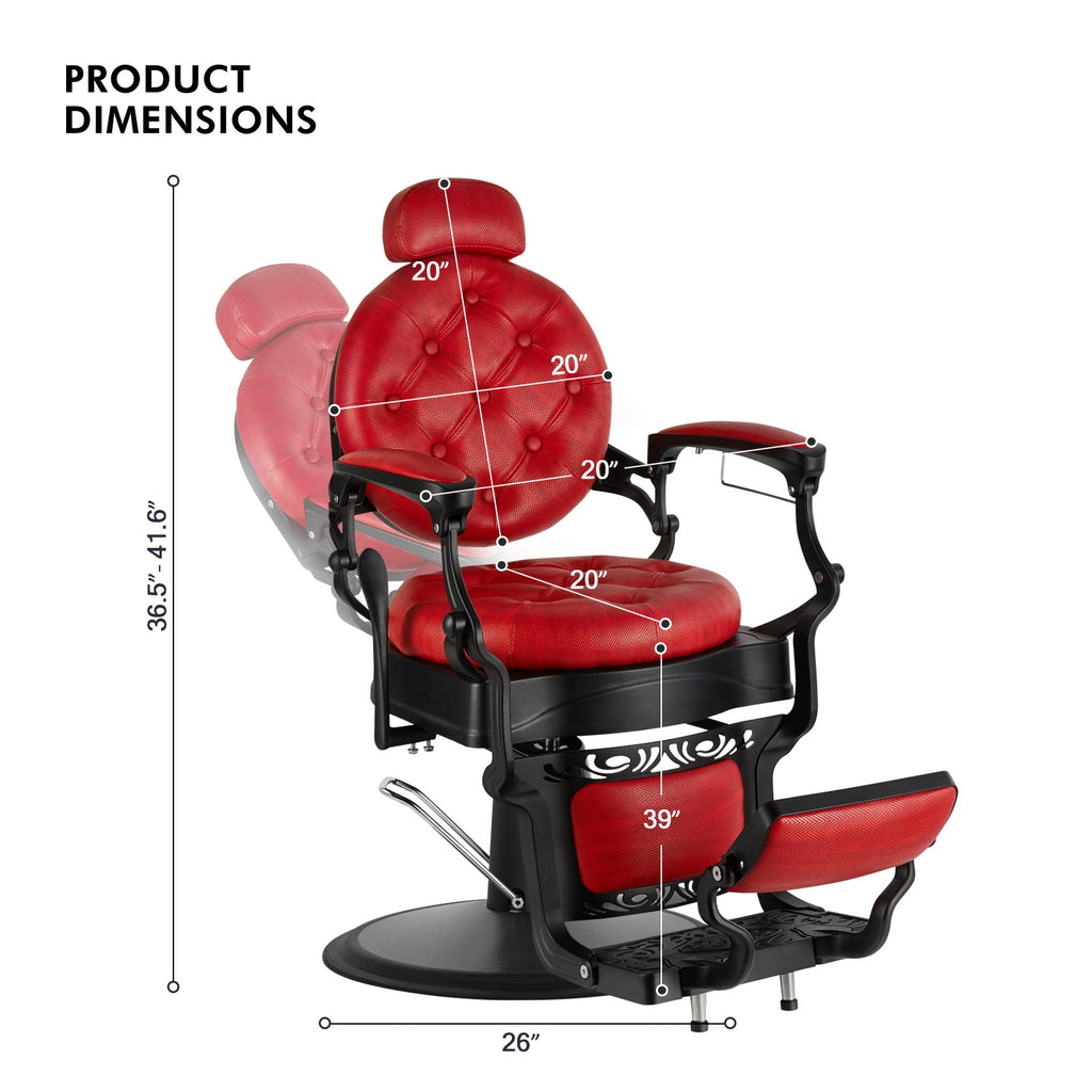 #5152 Retro Barber Chair Heavy Duty Vintage Barbershop Chair Red