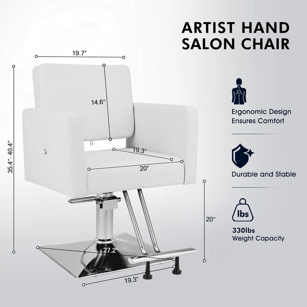 #91000 Hair Salon Chair White, Hydraulic Styling Chair with Heavy Duty Pump, 360 Degree Swivel Barber Chair, Beauty Salon Equipment for Hair Stylist, Max Load 330 Lbs
