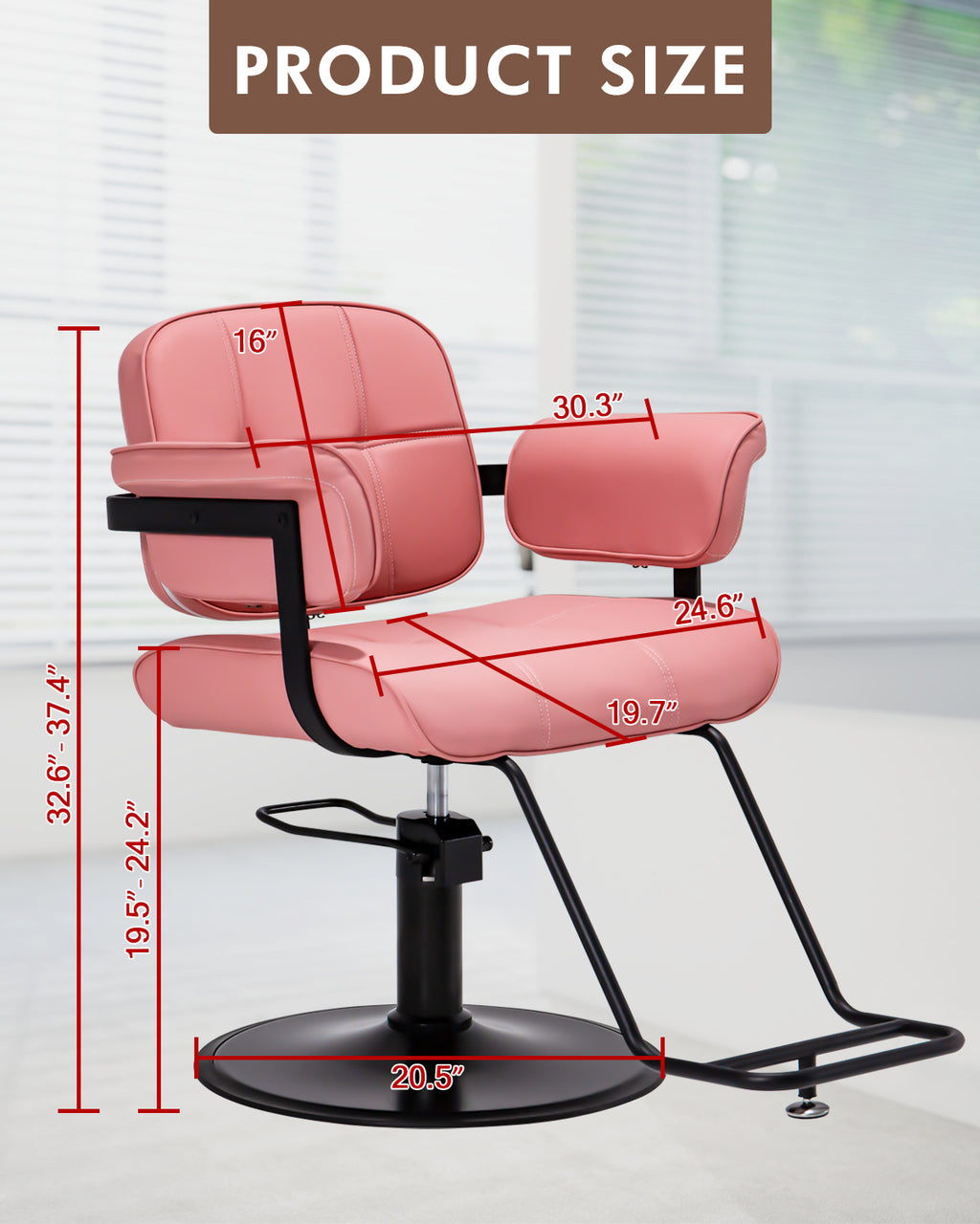 #2420 Barber Salon Chair, Extra Wide Hair Styling Chair with Heavy Duty Hydraulic Pump, 360?? Swivel Height Adjustable Braiding Design, Luxury Beauty Salon and Barbershop Equipment, Pink