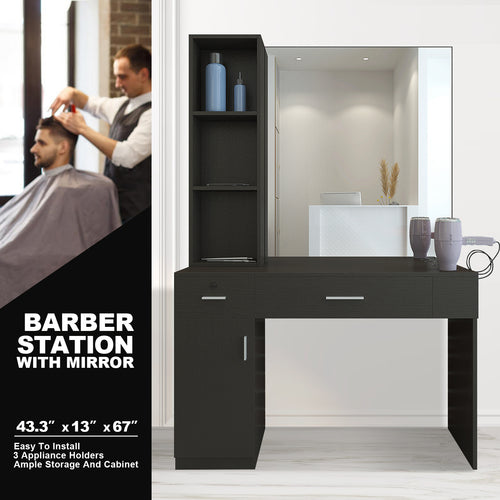 #101921 Wall Mount Salon Station Barber Stations Styling Station Barber Beauty Spa Salon Equipment Set with Mirror,Left Shelf
